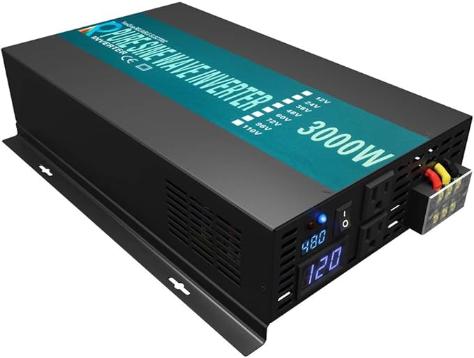 WZRELB 3000Watt Pure Sine Wave Inverter 48V DC to 120V AC with 2 AC Outlets ，HardwireTerminal Block, 2 Sets of Battery Cables for RV, Solar Syste, Camping