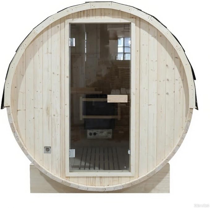 ZONEMEL Outdoor Barrel Steam Sauna, Canadian Pine Sauna Room for 6-8 Person with 6KW ETL Certified TOULE Heater,Rocks, 8mm Tempered Glass, Waterproof System
