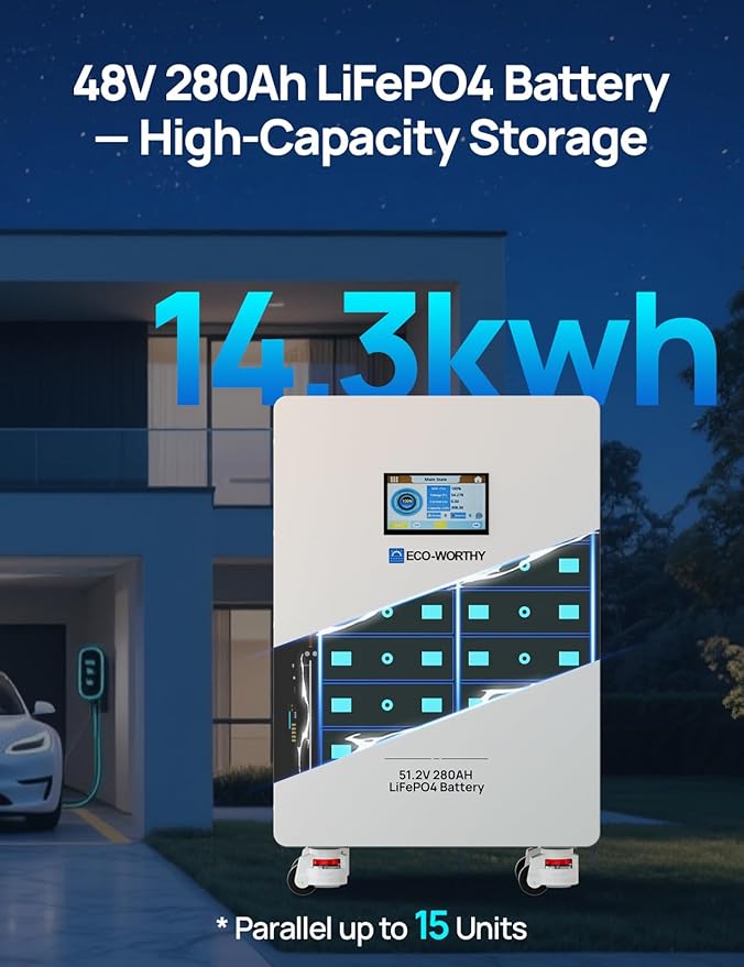 ECO-WORTHY Home Power Station Backup, 48V 280AH LiFePO4 Battery with 5KW Inverter, Communication Support, for Home Backup, Emergency, Solar Energy System