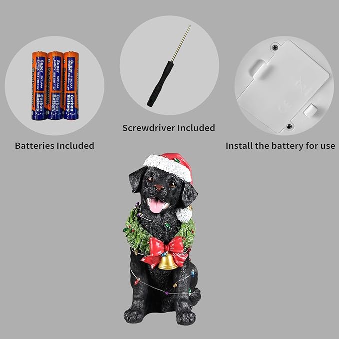 Christmas Outdoor Decoration Dog Statue, LED Light Cute Labrador Dog Sculpture with Santa Outfit & Lights for Garden and Yard, Indoor Holiday Décor Gift for mom and dad