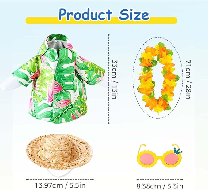 Hawaiian Porch Goose Outfits,2025 New Yard Goose Clothes Hawaiian Wreath with Straw Hat Glasses,4 Pcs/Set Summer Lawn Goose Costume,for 23" Statue Patio Garden Decoration