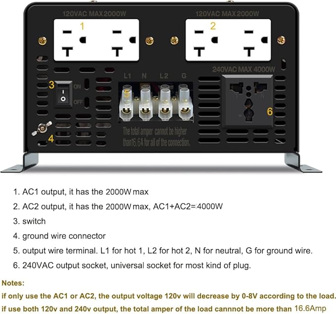 WZRELB Split Phase Power Inverter 4000W 36V Pure Sine Wave Inverter,Peak 8KW, 36VDC to 120V/240VAC,High Efficiency up to 91.6%,LCD Display, high Frequency Inverter for Off Grid System