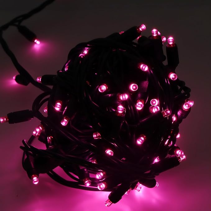 100 LED 5MM Pink Christmas Lights, 33FT Indoor/Outdoor String Light, Mini Lights for Garden, Patio, Christmas Trees - Green Wire, Commercial Grade, UL Listed