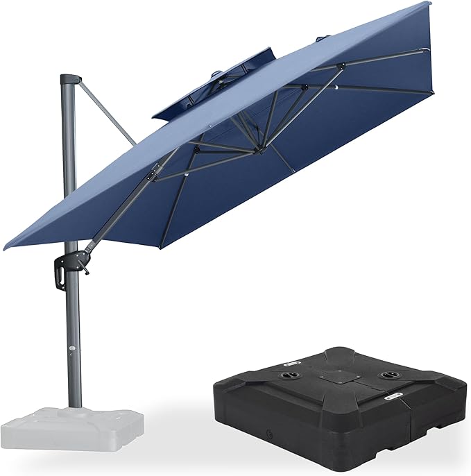 PURPLE LEAF Patio Umbrella with Base Included 10' X 13' Outdoor Cantilever Umbrella Large Rectangle Double Top Heavy Duty Offset Umbrella with 360-Degree Rotation for Pool Garden Deck Spectrum Denim