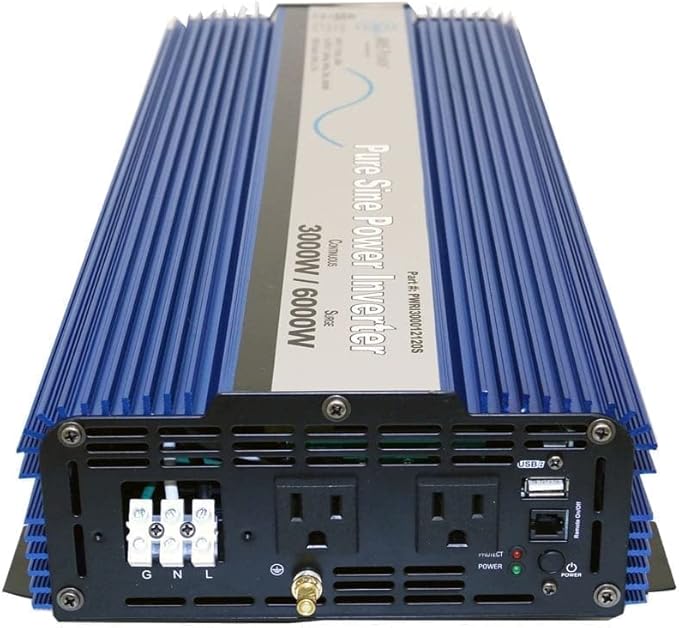 AIMS Power 3000 Watt / 6000 Watt Peak Pure Sine Power Inverter 12 Volt DC to 120 Volt AC ETL Listed with Remote