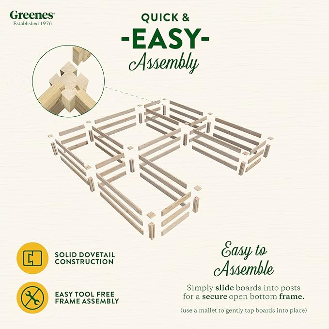 Greenes Fence Original Pine Raised Garden Bed, 8' x 8' x 10.5" U-Shaped Bed - Made in USA with American Pine
