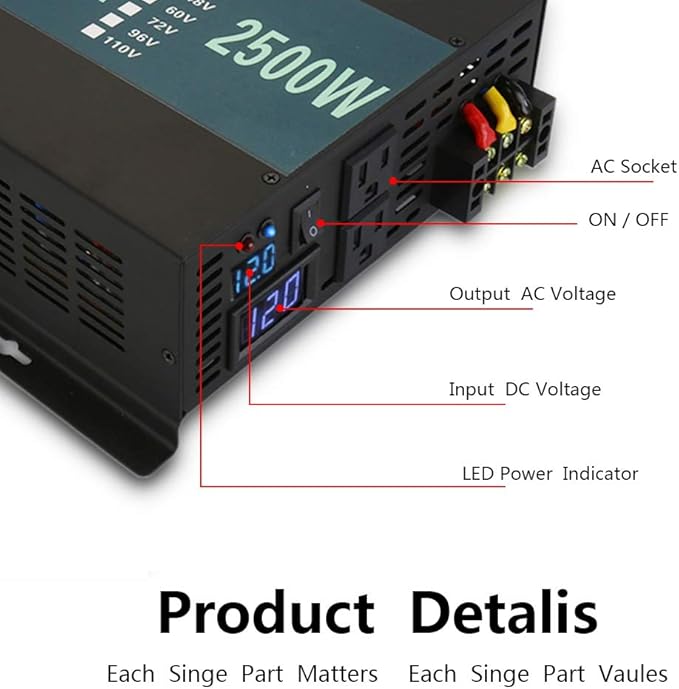 WZRELB FBA2500W12V RBP250012BLACK Power Inverter, 2500W 12V, Black