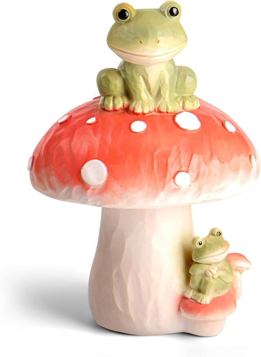 Frog Garden Decor Outdoor Statues, Mushroom Home Decor with Frog Figurines Outdoor Fairy Gardens Accessories Lawn Ornaments, Cute Garden Statues for Outside Yard Lawn Planters Art Decorations Gifts