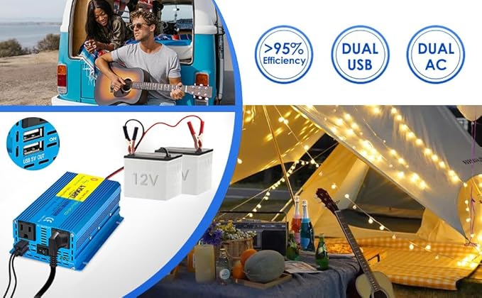 LVYUAN 1000 Watt Pure Sine Wave Power Inverter 12V DC to 110V/120V AC Converter with 2 sockets and USB Port for Car Truck Family Solar System,RV, Truck,Road Trip & Emergency