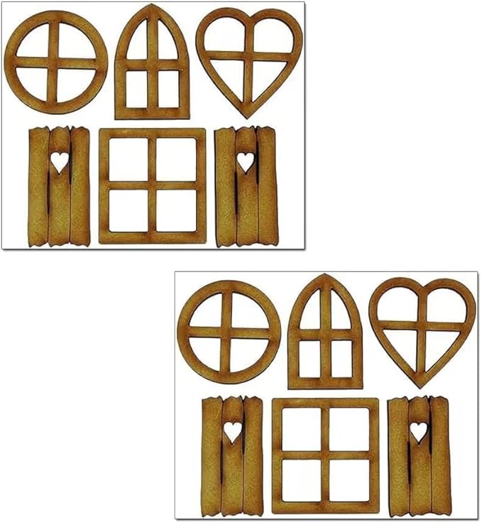 12Pcs Brown Wooden Fairy Garden Door,Blank Doors Fairy House Door and Windows Ornaments Tree Statues for Tree Trunk Yard Decoration Miniature Garden Buildings and Structures