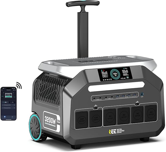 IEE 3200W/2048Wh Solar power station,P3200 Solar Generator(6400W Peak),1800W Super Fast Charging, LiFePO4 (LFP) Battery,APP Control Emergency Power Station for Home, Camping, Power Outages