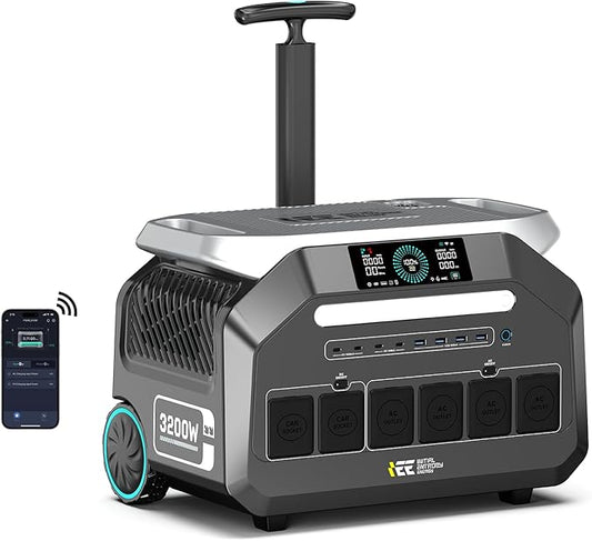 IEE 3200W/2048Wh Solar power station,P3200 Solar Generator(6400W Peak),1800W Super Fast Charging, LiFePO4 (LFP) Battery,APP Control Emergency Power Station for Home, Camping, Power Outages