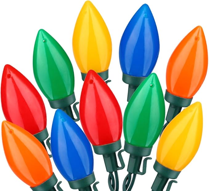 Multi Color C9 Big Bulbs Classic Christmas Lights 50 LED 32ft Indoor Outdoor Home Yard Xmas Tree Decorations (Multi Color - 50LED)