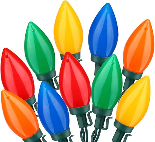 Multi Color C9 Big Bulbs Classic Christmas Lights 50 LED 32ft Indoor Outdoor Home Yard Xmas Tree Decorations (Multi Color - 50LED)