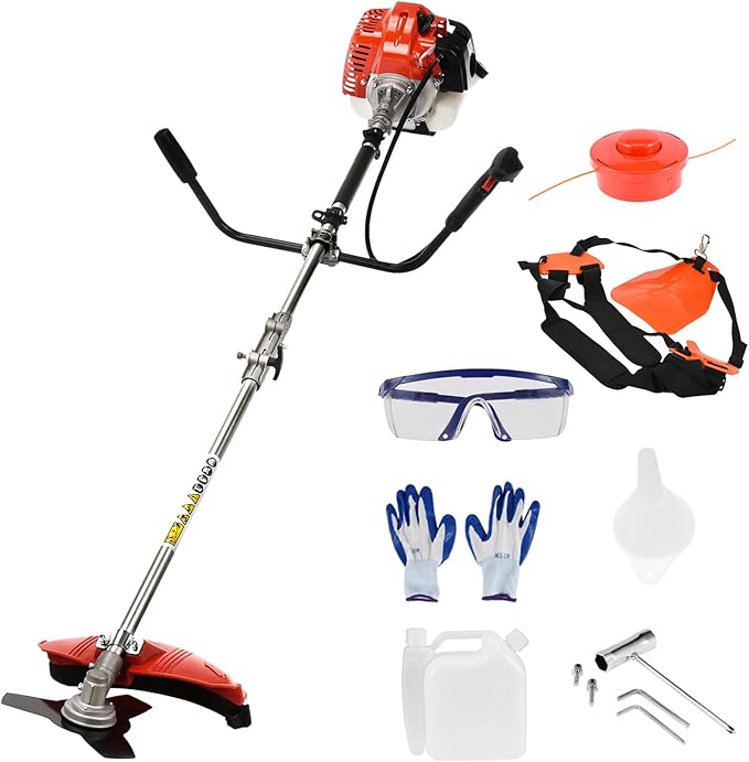 Weed Eater Gas Powered, 52cc 2-Stroke Gas Crank Weed Wacker Cordless, 2 in 1 Grass Trimmer, Multi-Functional Trimming Tool - String Trimmer, Brush Trimmer (Red)