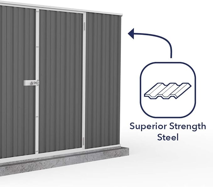 Absco Premier Storage Sheds, 10'x7' Metal Garage, DIY Backyard Shed, Utility Tool Storage, Weather & Wind Resistant Aluminum Panels & Steel Frame, Maintenance-Free, 12 Year Warranty, Woodland Gray