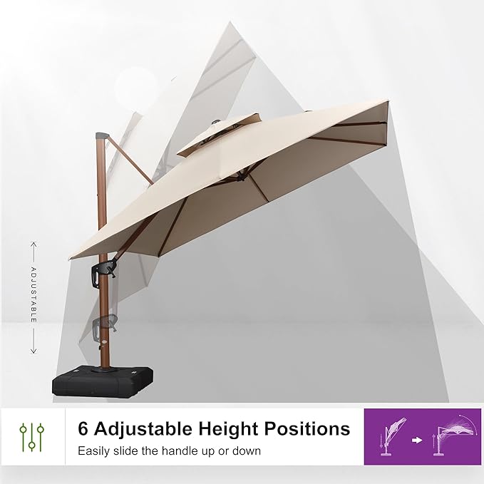PURPLE LEAF 10ft Patio Umbrella Outdoor Square Umbrellas Large Cantilever Umbrella Windproof Offset Umbrellas Heavy Duty Sun Umbrella for Garden Deck Pool Patio, Beige