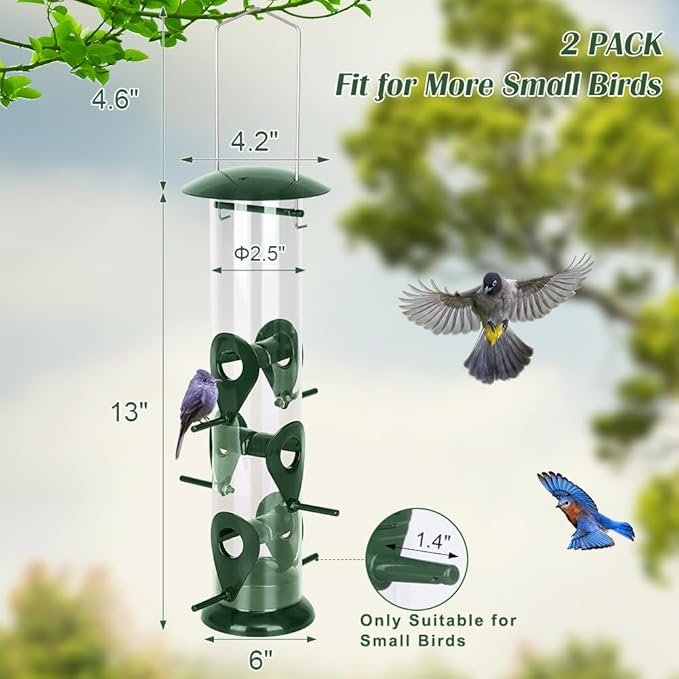 FEED GARDEN Metal Tube Bird Feeders for Outdoors Hanging, 6-Port Bird Feeder for Outside, Finch Feeders for Outside, Squirrel Proof Bird Feeders with Heavy Duty Metal Lid, Chew-Proof
