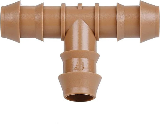JAYEE 25 Pack Drip Irrigation Barbed Tee Fittings (17mm) for 1/2" Drip Hose(0.600”ID) ，Sprinkler Tubing Connector for Drip System