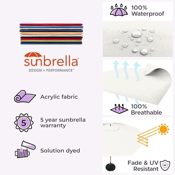 Midtown Umbrellas The Wooden 8 Feet Patio Umbrella With Sunbrella White Acrylic Fabric - Aluminum Frame Market Umbrella For Backyard, Deck, Garden, Pool - Wooden Pole