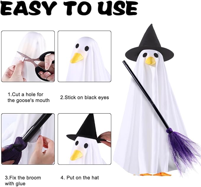 DIYDEC Halloween Ghost Goose Outfit Lawn Porch Goose Clothes Fall Halloween Goose Costume for 23" Geese Outdoor Patio Yard Lawn Decoration