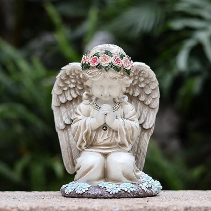 Solar Garden Outdoor Statues Lights, Resin Angel Figurine Light for Patio, Balcony, Yard, Lawn Ornament, Unique Housewarming Gifts and Yard Decor (Prayer Angel)