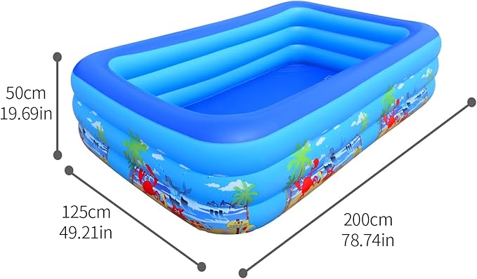 Baiao Inflatable Swimming Pool for Adults, Blow Up Pool for Backyard, Garden, Indoor, or Summer Outdoor Play Water Happy Family Time 78.8" x 49" x 20" (200CM)