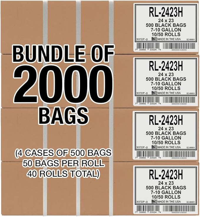 Aluf Plastics T-Tough Roll Pack Low Density Repro Blend Star Seal Coreless Rolls Bag, 7-10 Gallon 1.0 Mil 23" Length x 24" Width, H Strength, Black (Pack of 2000)