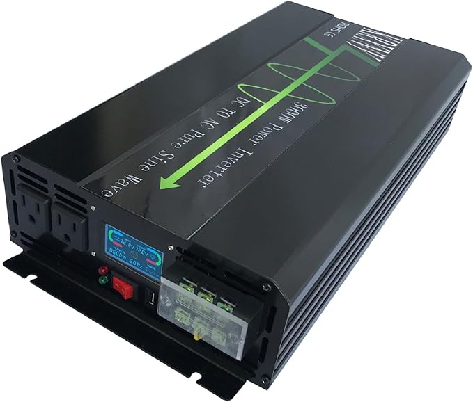 3000W Pure Sine Wave Power Inverter Converter 24V DC to 120V AC 60HZ Off Grid with LCD Display for RV Camping Home Solar