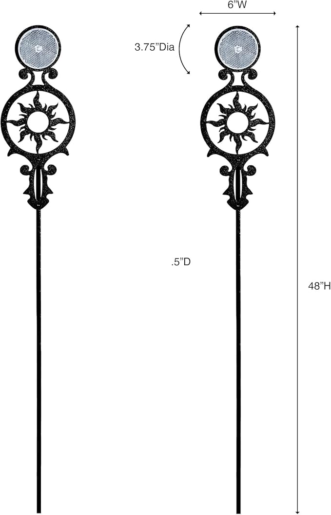Touch of Class Pathways Reflective Driveway Marker Stake Set of Two for Outdoor Use | Radiating Sun Design | Personalized Tall Reflector Set of 2 | Black Durable Finish
