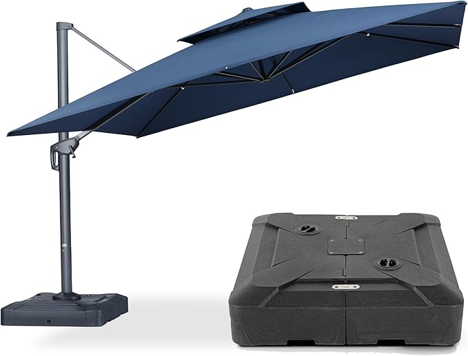 PURPLE LEAF 12 FT Cantilever Patio Umbrella Outdoor Umbrella with 330lbs Base Large Square Windproof Offset Umbrella for Pool Deck Garden, Ocean Slate