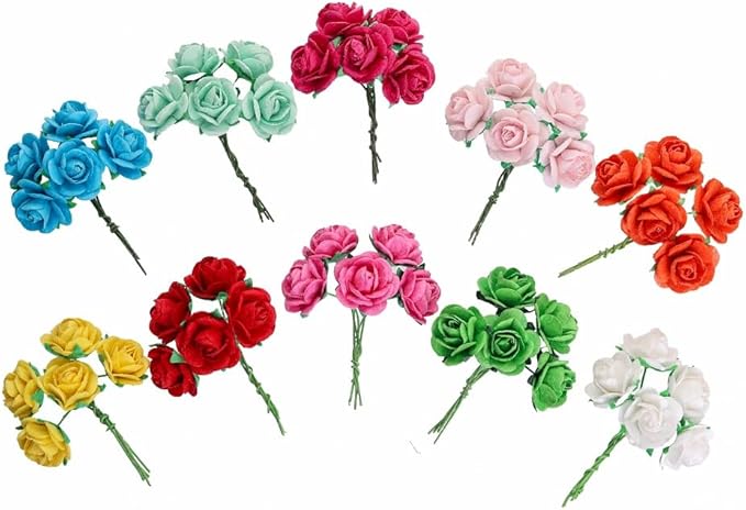 Handmade 50 pcs Mini Mulberry Paper Roses 18 mm Mulberry Paper Flowers Scrapbooking Wedding DIY Craft (Mixed Colors)