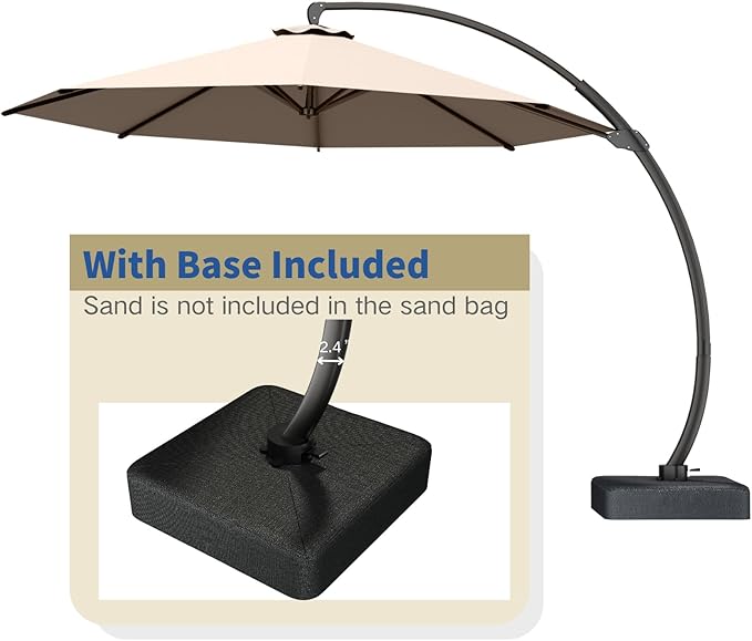 Outdoor Patio Umbrella with Sand Bag Included, 11 FT Deluxe Curvy Cantilever Umbrella Offset Hanging Umbrella with 360° Rotation for Market, Pool, Garden, Backyard, Deck