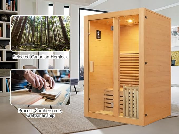 ZONEMEL Wooden Steam Sauna Room, 2-3 Person Canadian Hemlock Luxurious Indoor Sauna with 4.5 KW Harvia Stove Heater, WiFi Control, Sauna Stone, Wooden Bucket, Scoop, Reading Light, Hourglass, 220V