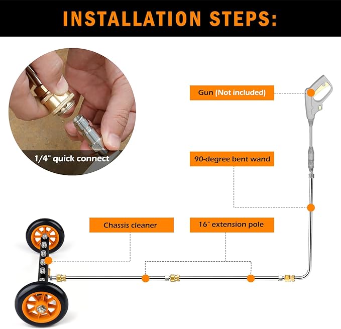 Undercarriage Pressure Washer Attachment with 6 Nozzles, Siebwin 16" Dual-Function Water Broom for Pressure Washer Undercarriage Cleaner with 3 Pieces Extension Wand, 4000 PSI, 1 Adapter