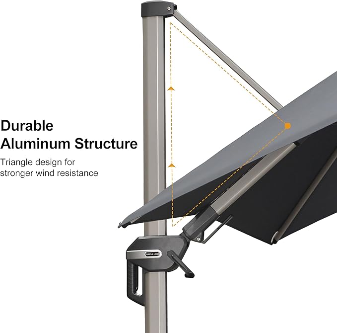 PURPLE LEAF 8' X 8' Left-right Tilting Patio Umbrella Outdoor Swivel Cantilever Umbrella Aluminum Offset Umbrella with Champagne Frame and 360-degree Rotation for Garden Deck Pool, Grey