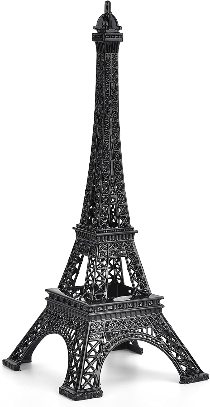 ESHATO Black Metal Eiffel Tower Statue, 10inch Decorative Figurine Replica Stand Holder for Cake Topper Table Decor Gift Party Home Decoration