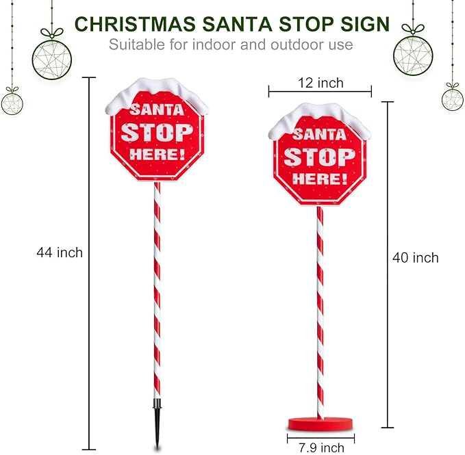 Christmas Santa Stop Here Sign with 30 Multi-color LEDs Battery Operated with Timer Christmas Stop Sign with Base & Stake Xmas Party Landscape Patio Decor