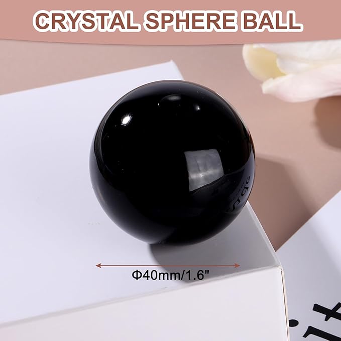 uxcell 40mm/1.6" Crystal Sphere Ball Glass Solid Decorative Sphere Crystal Ball Prop Ornament for Feng Shui Divination Fortune Telling Tabletop Fountain Decoration, Black