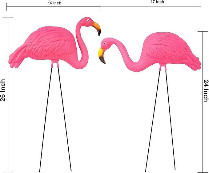 GIFTEXPRESS 8‑Piece Halloween Yard Decorations – 4 Posable 16 inch Skeletons + 4 Pink Flamingo Lawn Ornaments with Rust‑Resistant Stakes & Pink Zip Tie, Outdoor Garden Statues, Spooky Graveyard Decor