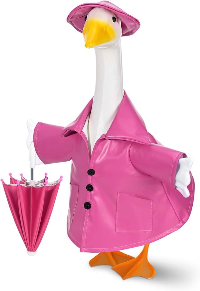 Raincoat Goose Outfit Porch Goose Clothes for 23" Lawn Outdoor Garden Yard Patio Statue Summer Decor (Pink)