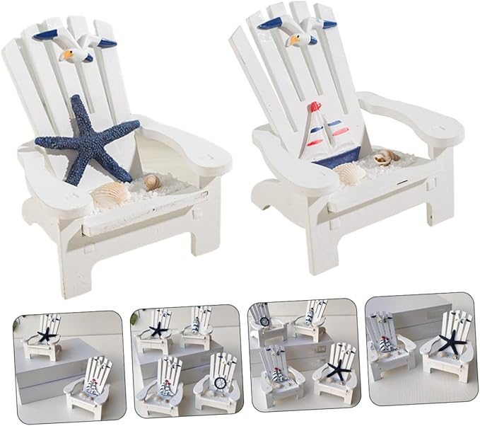 Veemoon 2pcs Miniature Wooden Beach Chair Decor Nautical Ornaments for Home Office Charming and Elegant Design for Christmas Weddings Birthdays and Festivals