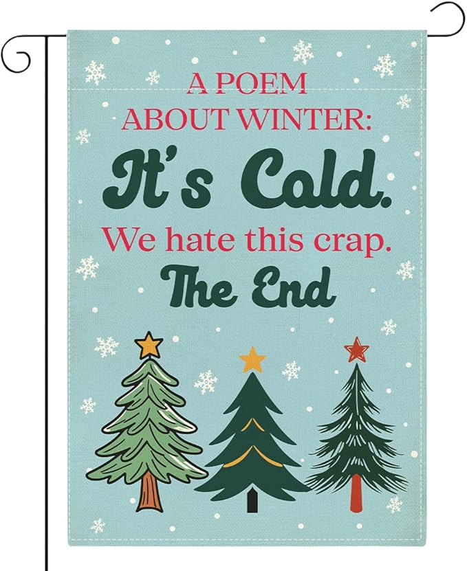 Funny Winter Garden Flag Home Farmhouse Holiday Outside Outdoor Snowflakes Christmas Trees Lawn Decorations Yard Flag Double Sided 12x18 Inch