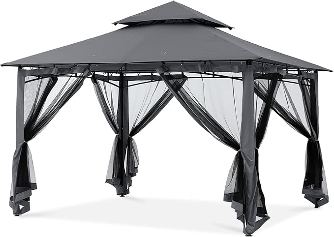MASTERCANOPY Outdoor Garden Gazebo for Patios with Stable Steel Frame and Netting Walls (11x11,Dark Gray)