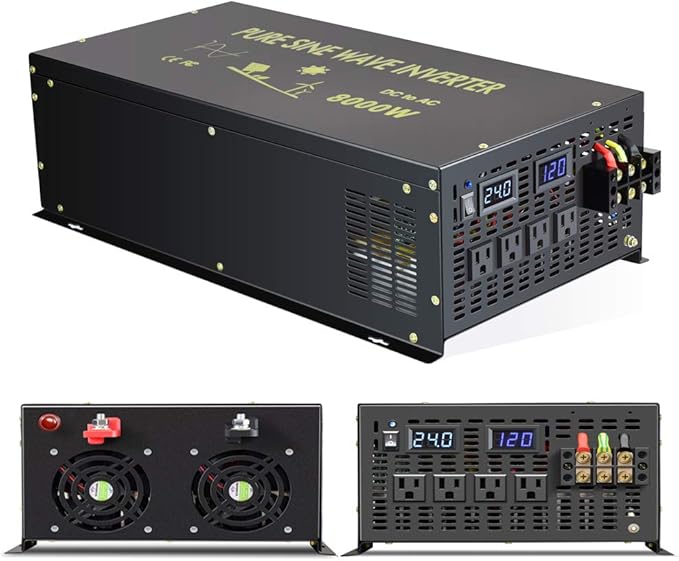 WZRELB 8000 Watt Max Continuous Power 16000 Watt Peak Heavy Duty Pure Sine Wave Inverter 24V DC to 120V AC 60HZ Truck/RV Converter Solar & Wind Power Supply for Home Camping Van