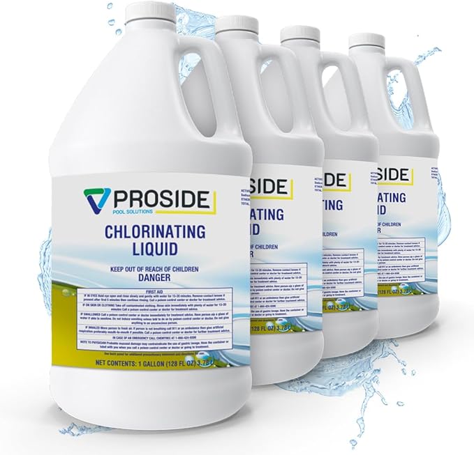 Chlorinating Liquid - 10% Sodium Hypochlorite - Pool Shock - Reliable Cleaning Treatment- 4 Gallon