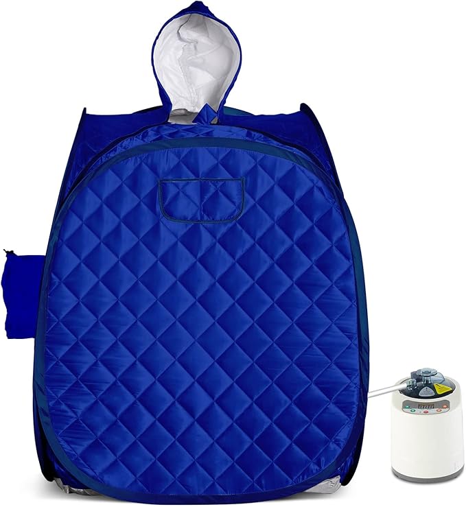ZONEMEL Portable Steam Sauna Kit for 1 Person or 2 Person Full Body Home Sauna Spa, Leg Detox Relaxation, 2L Steam Pot, Remote Control (Blue, L 33.5”x W 32.3”x H 41.7”)