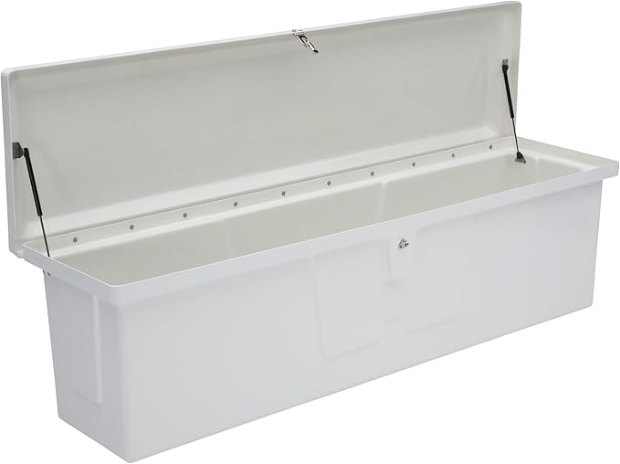TAYLOR MADE PRODUCTS Stow 'N Go Medium Fiberglass Dock Box, White (24"H x 72"W x 23"D) – Fiberglass construction, UV gelcoat finish, stainless steel lockable latch and hardware – 2020108642