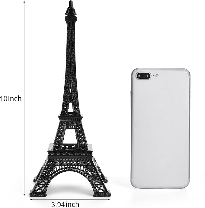 ESHATO Black Metal Eiffel Tower Statue, 10inch Decorative Figurine Replica Stand Holder for Cake Topper Table Decor Gift Party Home Decoration