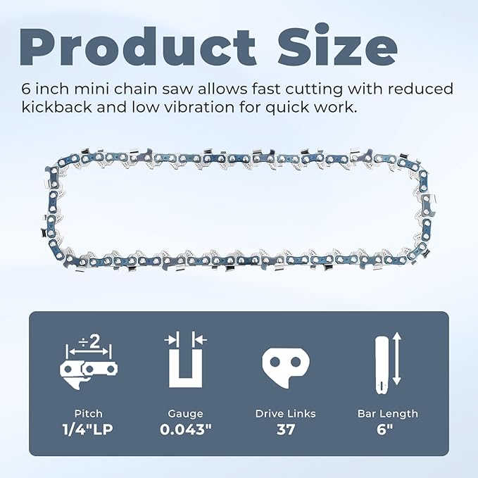 6 Inch Mini Chainsaw Chain Replacement for Saker 6 Inch Portable Electric Cordless Chainsaw,‎GJ15990-X36820 Chain Saw Blade,37 Drive Links 0.043" Gauge 1/4" LP Pitch (3 Pack)